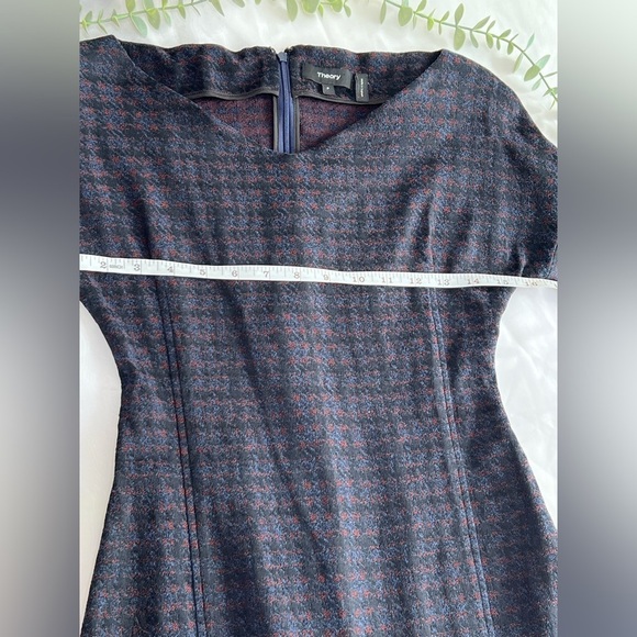 Theory Long Sleeve Houndstooth Jacquard Plaid Sheath Dress Dark Currant S Petite - Picture 9 of 13